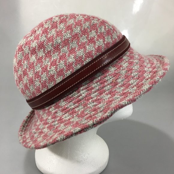 Coach S Pink Gray Houndstooth Wool Bucket Hat - Picture 3 of 6